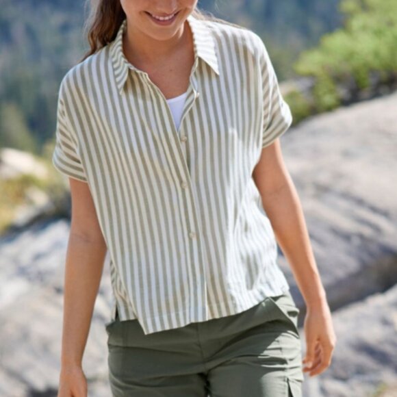 L.L. Bean Tops - L.L. Bean Shirt Womens Medium Striped Button Front Tencel Mountainside Thyme